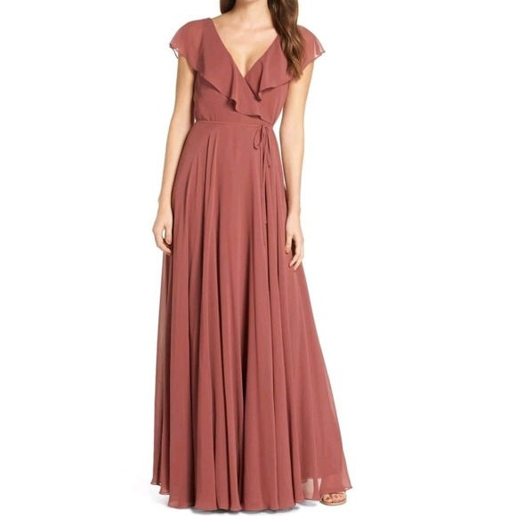 Jenny yoo Collection Dresses & Skirts - Jenny Yoo Collection SZ 4 Dusty Rose Faye Flutter Sleeve Maxi Wrap Dress/Gown